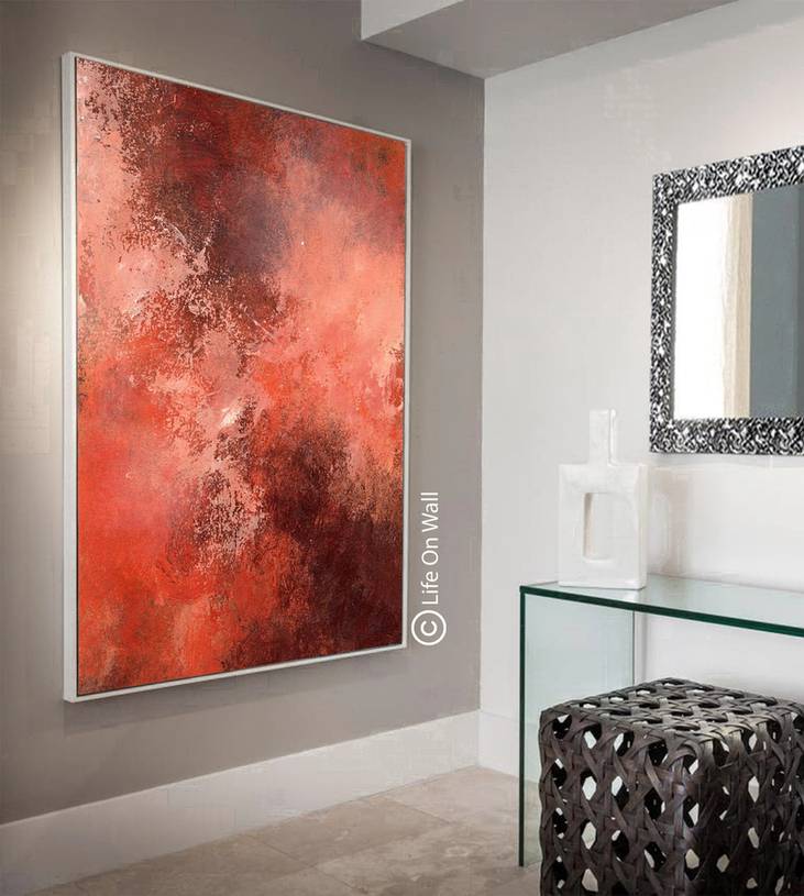 Painting Original Peach Red Brown Abstract Canvas Wall Art 3411M